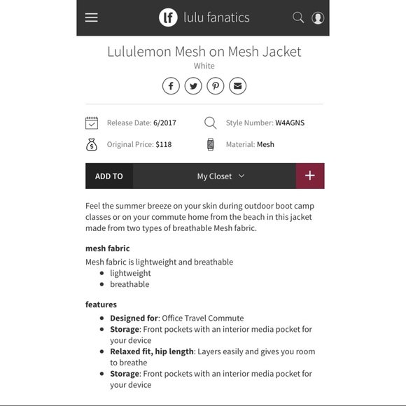 SOLD Lululemon Mesh In Mesh Jacket In White - Picture 8 of 8